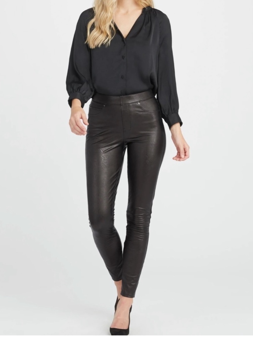 ✅ SPANX Faux Leather Like Noir black high waist skinny pants size S